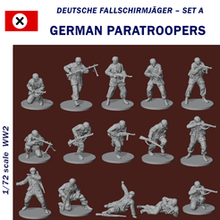 DeutscheFallschirmjaegerSetA.png Fichier STL Parachutistes allemands WW2 Set A échelle 1/72・Design pour imprimante 3D à télécharger