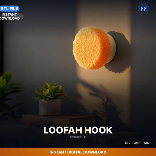 Loofah Sponge Hanging Hook, Suction Cup, Shower Wall - 3D Printable STL File