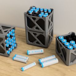 d50df692-23af-4c55-aa2c-6b9fc52cb398.jpg STL-Datei Cooler stapelbarer Batteriehalter AA/AAA kostenlos・3D-Druck-Idee zum Herunterladen