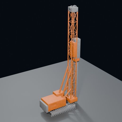 Pile Driving Rig with Leader Mast and Hydraulic Hammer - 3D Print STL