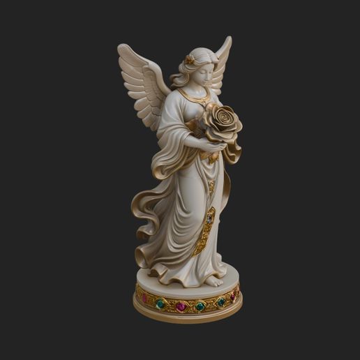 Winged Angel with Rose Flower Statue Design 3 - 3D Print Model