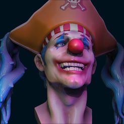 Base-Render-79326.jpg STL file 3D BUGGY BUST ONE PIECE MOVIE STL・3D print design to download