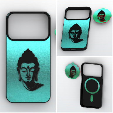 3D Printable Buddha Art Phone Case for iPhone 18 Pro with Magnetic Alignment and Matching Keychain
