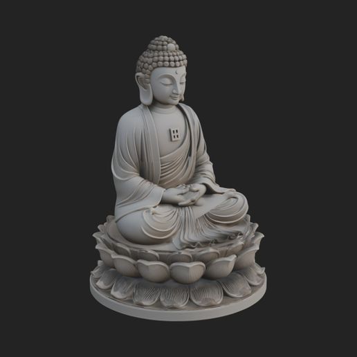 Seated Buddha on Lotus Statue Design 17 - 3D Print Model