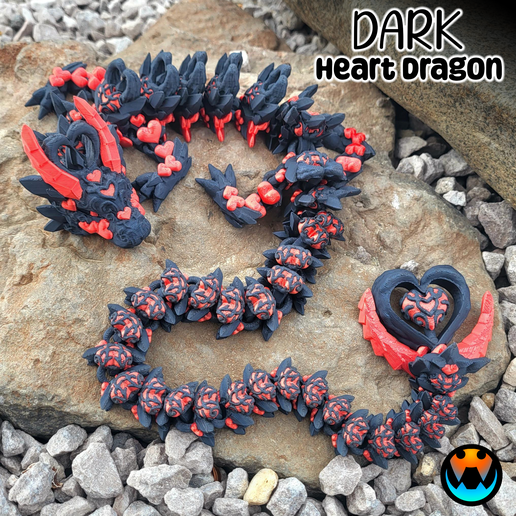 💜 Dark Heart Dragon, Valentine's Day Heart Dragon・ 3D File for