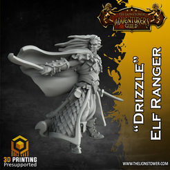 Drizzle-Elf-Ranger.png Download file Drizzle - Elf Ranger (32MM SCALE, PRE-SUPPORTED MINIATURE) • 3D printable design, Lion_Tower
