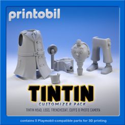 printobil_Tintin_Parts.jpg Descargar archivo STL PLAYMOBIL TINTIN - PIEZAS COMPATIBLES CON PLAYMOBIL PARA PERSONALIZADORES • Objeto para impresión 3D, printobil