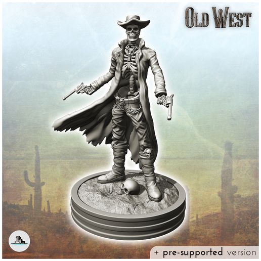💀 Skeleton cowboy with skull and two revolvers (10) - Six