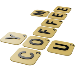Coffee-me-you-scrabble-2.png Free STL file COFFEE YOU AND ME - KITCHEN WALL ART - SCRABBLE STYLE・Object to download and to 3D print, LayersnLines