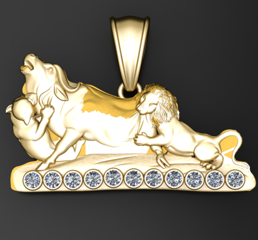 The Great Hunt: Lion vs. Cape Buffalo Narrative Pendant