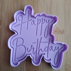 IMG_20211014_122948.jpg OBJ file Cookie cutter with embossed stamp. Happy birthday.・Design to download and 3D print