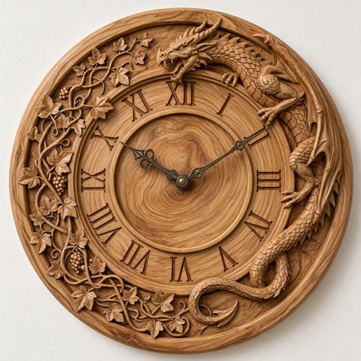 Dragon Wall Clock STL – Fantasy Dragon Relief for CNC Routers and 3D Carving