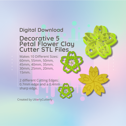 Cover-7.png Fichier 3D Clay Cutter STL File Decorative 5 Petal Flower - Flower Earring Digital File Download- 8 sizes and 2 Cutter Versions, cookie cutter・Objet imprimable en 3D à télécharger
