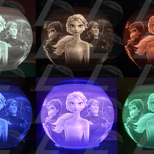 Variantes couleurs2.png OBJ file Frozen (Snow Queen) spherical night light lithophane・3D printer model to download, Ludo3D