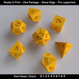 Dice-Package-STl-files-Charm-font-1.png Dice Masters – Ready to Print - 7 Piece Set – Presupported STL Files for 3D Printing – Featuring Our Exclusive Charm Font