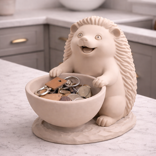 Decorative Bowl Organizer with Hedgehog – Entryway Key Holder STL – Catchall Tray with Hedgehog – 3D Printable Home Storage Decor