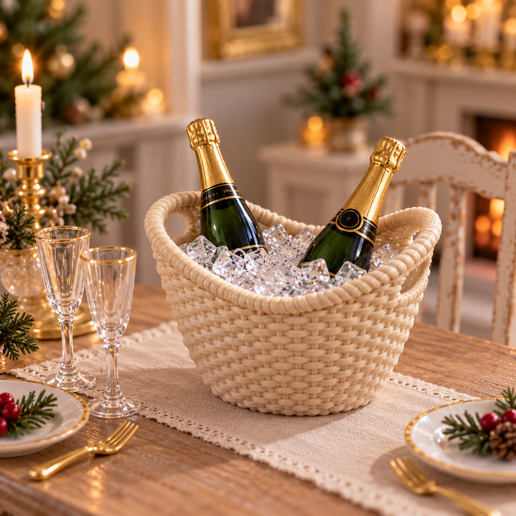 1:12 Miniature Champagne Ice Bucket – Dollhouse Wicker Basket STL