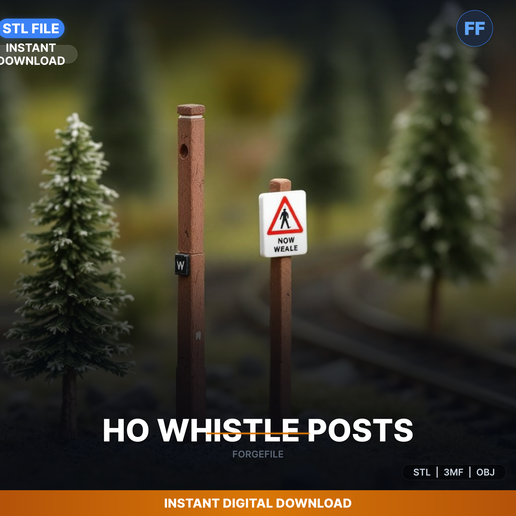 Ho Scale Whistle Warning Posts, W Posts, Set Of 8, - 3D Printable STL File