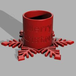 Candle-holder-or-planter-with-MERRY-CHRISTMAS-debossed-reindeer.jpg Archivo STL MACETA CON COPO DE NIEVE DE NAVIDAD - PORTAVELAS - CONTENEDOR CON GOFRADO DE FELIZ NAVIDAD・Diseño de impresora 3D para descargar