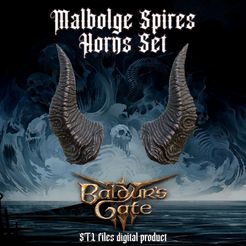 pre.jpg Файл 3D Набор рогов для фэнтези Malbolge Spires Horns Set Baldurs Gate 3・Дизайн 3D принтера для загрузки