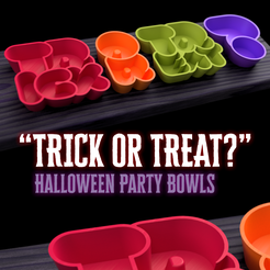 trickortreatbowls header.png Free STL file Halloween 'Trick Or Treat?' party bowls・3D printing model to download