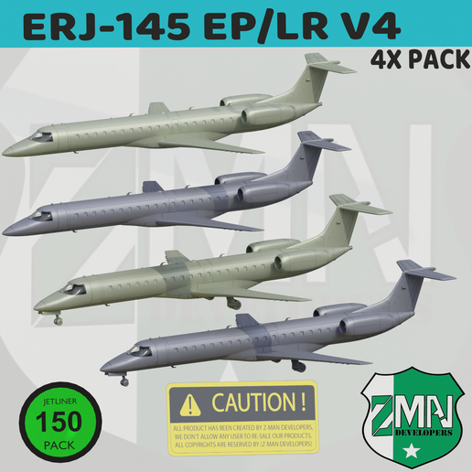 🚗 Embraer ERJ-145 EP/LR (4 in 1) v4・ STL File for 3D printing・Cults