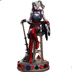 Harley-quinn-dc-4.png 3D file 3D Printed Harley Quinn Statue on Chair・3D printer model to download