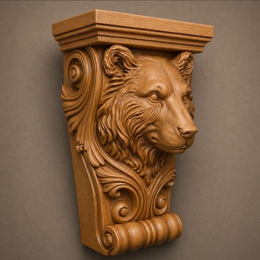Bear Head Wall Corbel STL - Classical Decorative Architectural Bracket for Wall Mounting