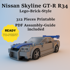 skyline-cover.png Fichier 3D Brique de style Lego Nissan Skyline GT-R R34・Design pour impression 3D à télécharger