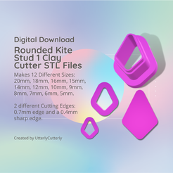 Cover-7.png Fichier 3D Stud Micro Rounded Kite 1 Clay Cutter - Diamond STL Digital File Download- 12 sizes and 2 Cutter Versions・Modèle à télécharger et à imprimer en 3D