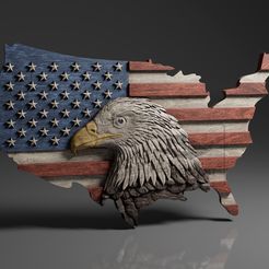 US-Map-and-Flag-Eagle-color-©.jpg 3D-Datei USA Karte und Flagge - Adler - CNC Dateien für Holz, 3D STL Modell・Modell zum Herunterladen und 3D-Drucken