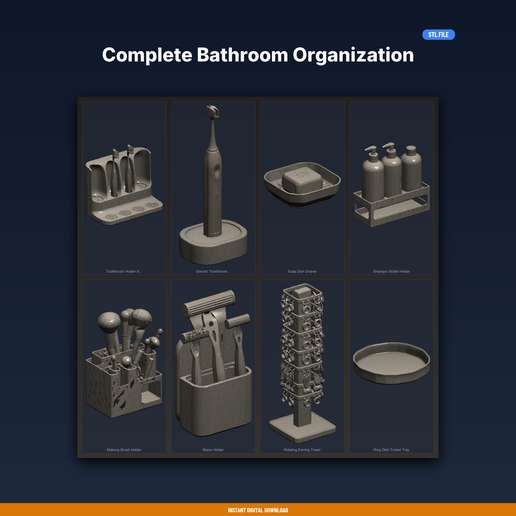 Complete Bathroom Organization - 8-Model STL Bundle