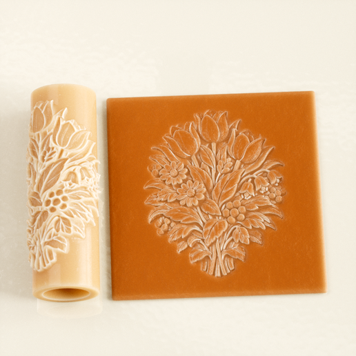 Tulip Bouquet Relief Texture Roller STL File – Digital Download