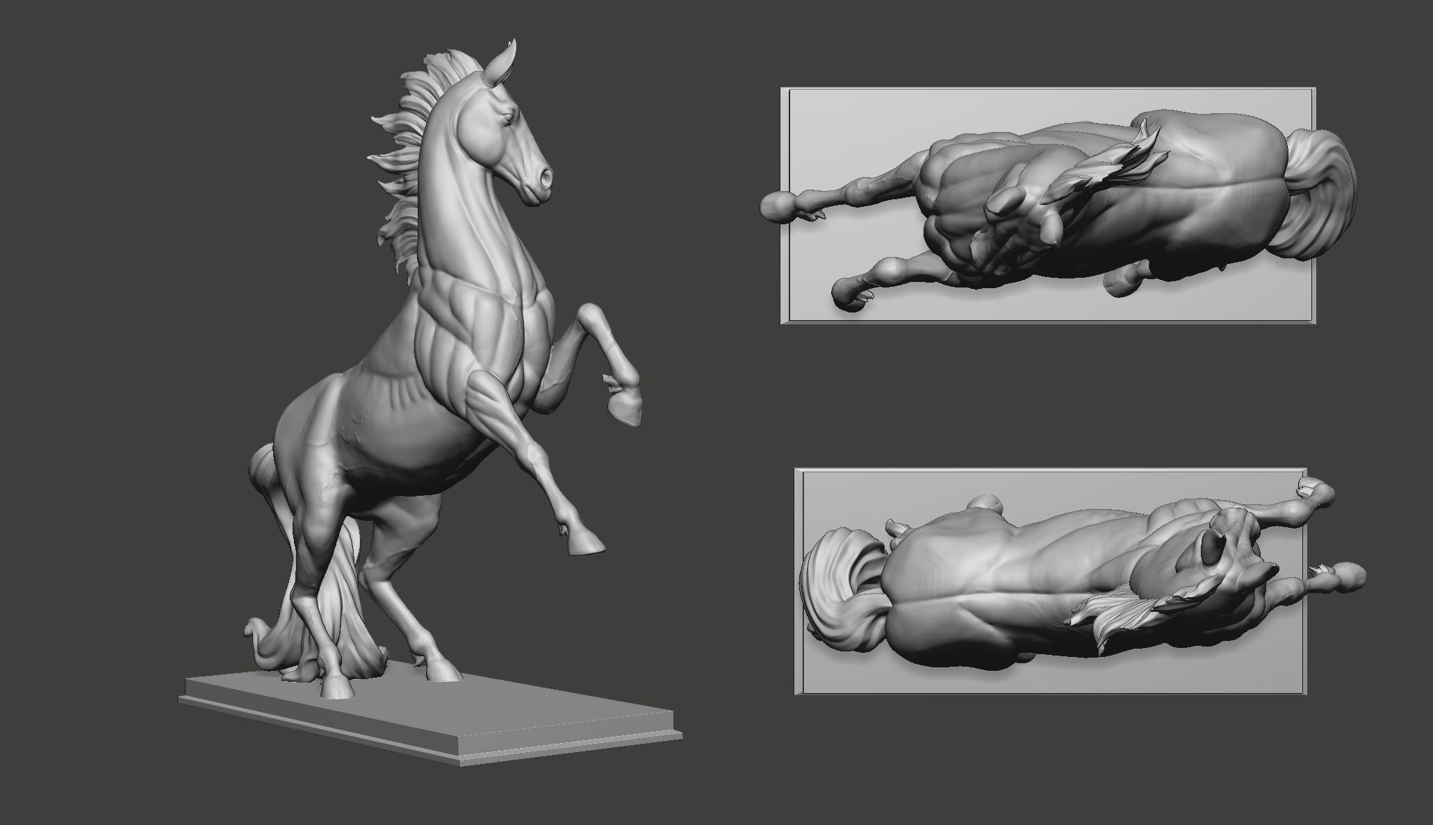 3D EQUESTRIAN TRIO HORSE SCULPTURE Colt Stallion Bust Statue Contemporary Art 