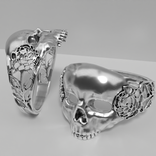 ring skull roses 3D model