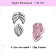 embossed-leaf.png Embossed Leaf 2-Parts Cutter for Polymer Clay | Digital STL File | Clay Tools | 4 Sizes  Clay Cutters for Earrings