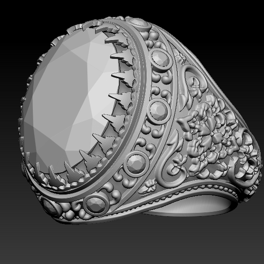 Ornate Floral Eagle Signet Ring – 3D Printable Jewelry Model