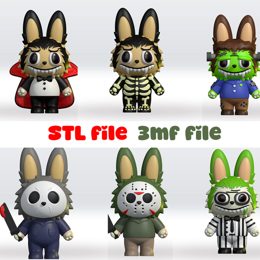 Labubu Halloween Jason Voorhees ,Michael Myers,Dracula,Frankenstein, Beetle juice,STL 3D Model,3mf Multicolor Fanart 3D model