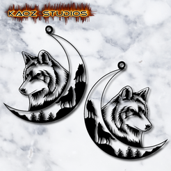 project_20230929_1244131-01.png Fichier STL Loup lune boucles d'oreilles loups hurlant pendentif ou porte clé animal 2d art・Idée pour impression 3D à télécharger