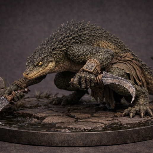 Lizardfolk Ambusher Miniature | Rogue / Assassin Creature | 3D Printable STL 3D model