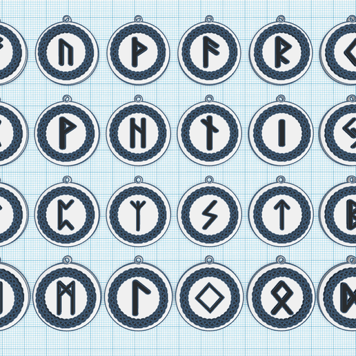 24 pack Viking Rune, the Elder Futhark Symbols Talisman Set, Norse Mythology, Scandinavian Jewelry Pendant, keychain 3D model