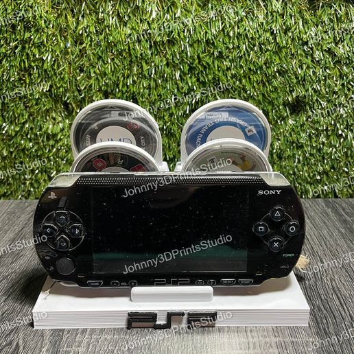 Archivo STL SOPORTE PARA CONSOLA PSP CON 4 FUNDAS PARA JUEGOS UMD 🔌 ...