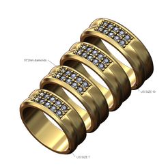 Diamond-pocket-double-dome-band-size7to10-00.jpg STL file Diamond pocket double dome band US sizes 7to10 3D print model・3D printer design to download