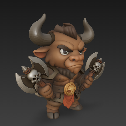 DnD Chibi Bull Barbarian - Skull-Axe Warlord