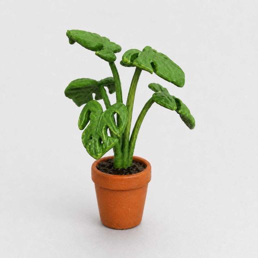 1:12 Potted Monstera Plant STL File, Printable Houseplant 3D Model for Miniatures, Dioramas and Decor