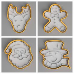 Reindeer-COLLAGE.jpg STL file Christmas Cookie / Biscuit Cutters With Fondant Icing Stamps・3D printing template to download