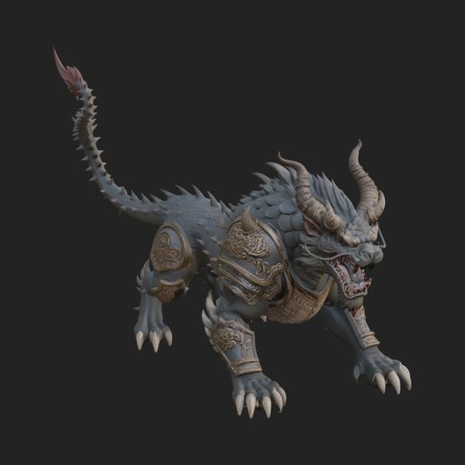 Armored Bull Beast Statue Design 3 - 3D Print Model