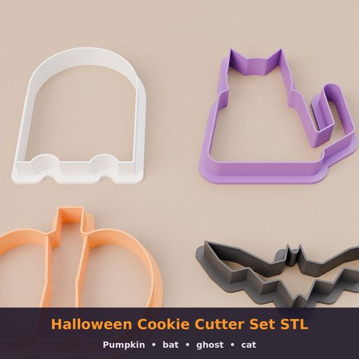 Halloween Cookie Cutter Set - Pumpkin, Bat, Ghost & Cat Cookie Cutters, Sharp Edge Baking