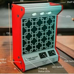 Beschriftung-LA.jpg Файл 3D Вытяжка паяльного дыма с литий-ионным аккумулятором и светодиодной подсветкой, USB-C・Дизайн 3D принтера для загрузки