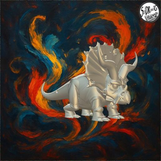 jpg_frame_18.jpg Modèle stylisé du dinosaure agressif Triceratops - SoliDRawinGs SG1789